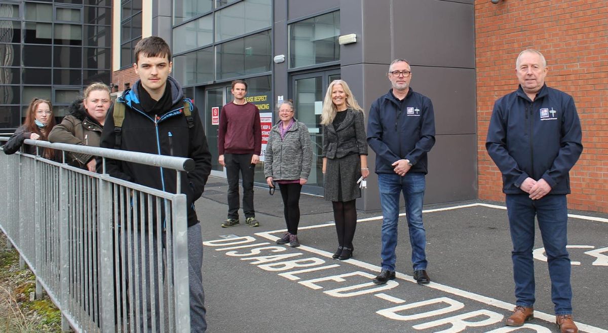 College Connect Students and Mentor team with Royal Navy staff outside SERC Downpatrick Campus